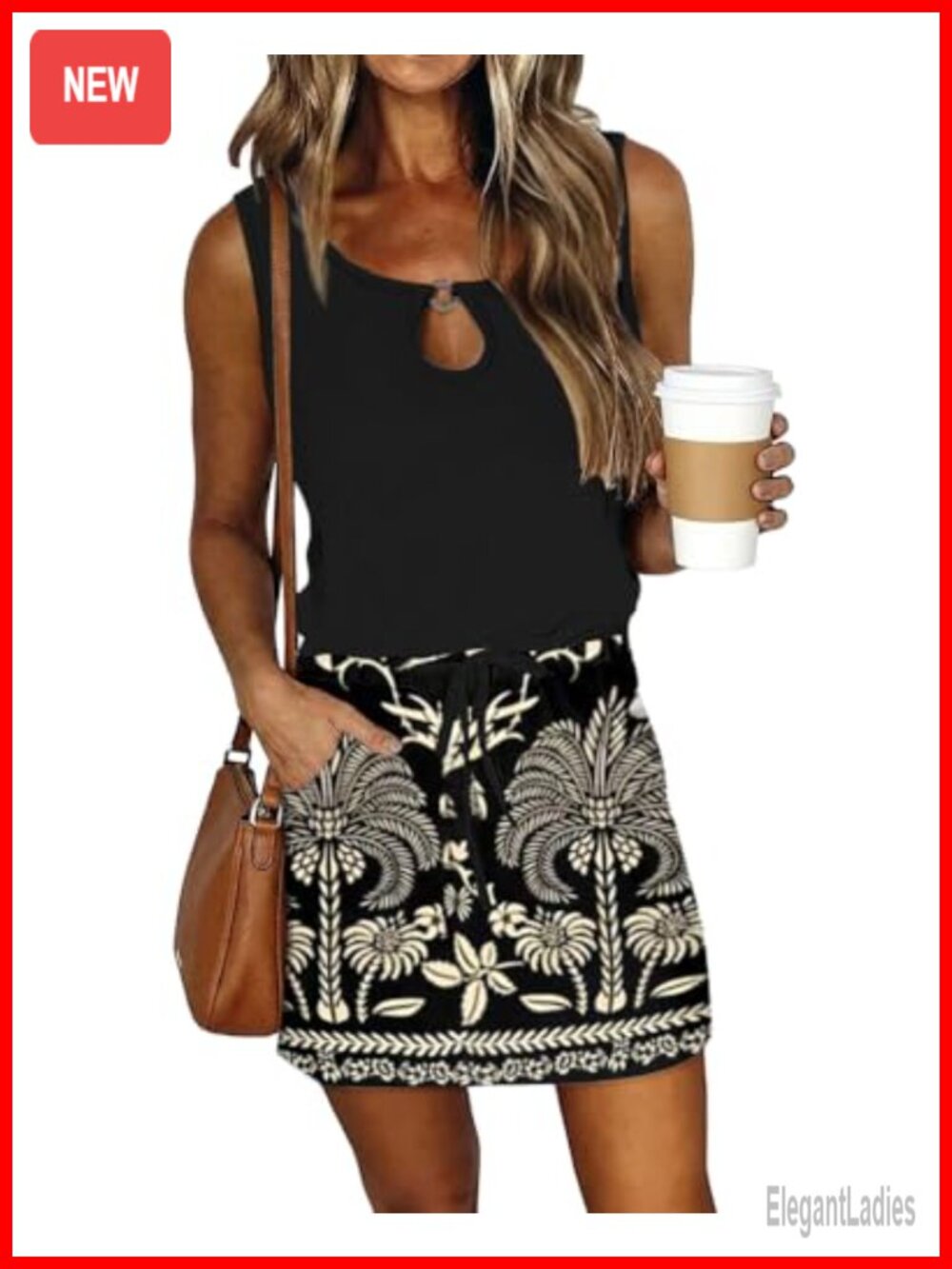 Sleeveless Crew Neck Drawstring Waist Mini Dress with Pockets